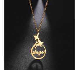 Butter Fly Angel Golden Customized Name Pendant Necklace - FNP-008
