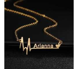 ECG Shape Golden Customized Name Pendant Necklace - FNP-009