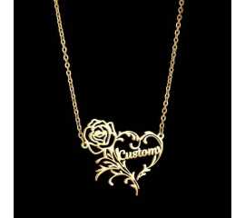 Rose Heart Golden Customized Name Pendant Necklace  - FNP-006