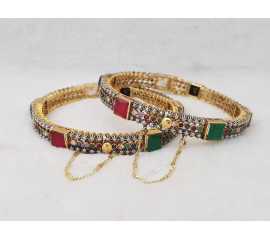Gold Plated Multi Kundan Kara's Pair