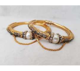 Gold Plated Black Kara's Pair For Women