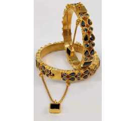 Gold Plated Black Kundan Kara's Pair