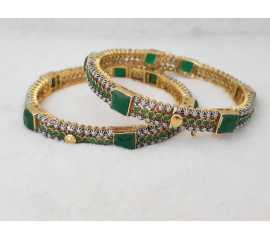 Gold Plated Green Kundan Kara's Pair