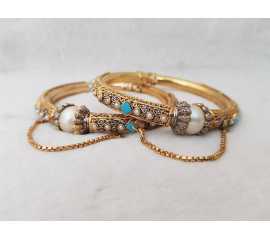 Gold Plated Feroza And Pearl Kara's Pair