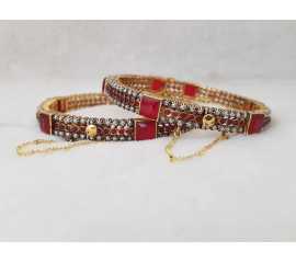 Gold Plated Red Kundan Kara's Pair