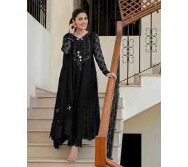 New Stylish Unstitched Suit For Women In Black Color