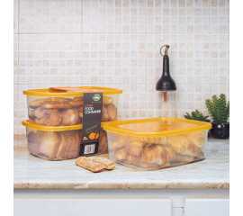 Pack Of 3 - Gold Plastic Food Container Medium Size (1000Ml Each)