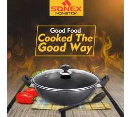 Sonex Non Stick 30cm Cooking Wok With Glass Lid