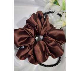 Silk Hair Scrunchies for girls Head bands Hair ties - Dark Brown