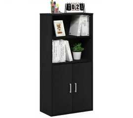 Wooden book rack with doors walnut brown lamination chipboard