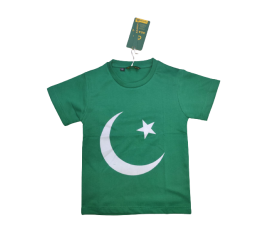 Independence Day Green Cotton 14 August T-Shirt For Kids