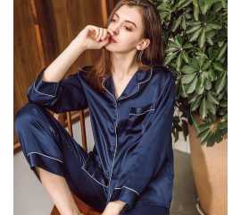 Blue Silk Night Suit For Ladies