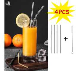 Reusable Metal Stainless Steel Drinking Straw - Pack of 4 PCS