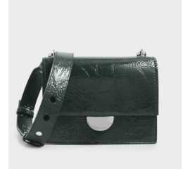 Charles & Keith Round Wrinkled Patent Shoulder Bag For Women - Dark Green