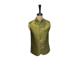 Azlan Shahzad Sequence Waist Coat For Men - Mehndi Green