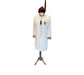 Azlan Shahzad White Sherwani With Ban For Men - Only SherwaniAzlan Shahzad White Sherwani With Ban For Men - Only Sherwani