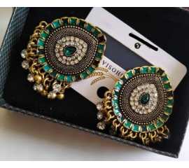 Green Color Metal Earings For Women - 1 Pair