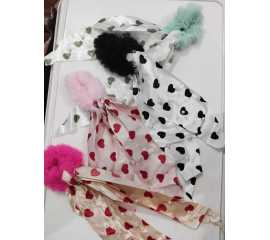Heart Print Bow Satin Long Ribbon Scarf For Women - 1 Piece