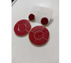 Red Antique Metal Round Shape Heavy Earing - 1 Pair