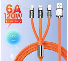3 in 1 (120W) Type C Micro USB iOS Data Cable Fast Charging