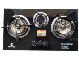 Nova Gas 3 Burner Black Tempered Glass 6Mm Brass Burner (Hg-100)