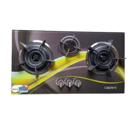 Crown Built-In Hob Model Cr-20G 3 Burner 3D Glass Panel Copper