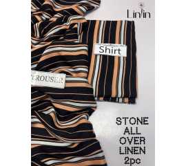 Stone Linen 2 Piece Unstitched Printed  Suit For Women's