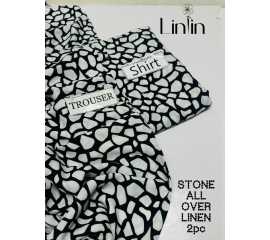 Stone Linen 2 Piece Unstitched Printed  Suit For Women's - White