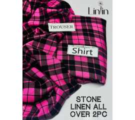 Stone Linen 2 Piece Unstitched Printed  Suit For Women's - Pink