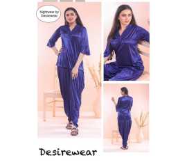 Girls Wear New Stylish 2-Pieces Half Sleeves Nightwear - Royal blue