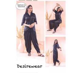 Girls Wear New Stylish 2-Pieces Half Sleeves Nightwear - Black