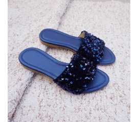 Leather Slipper For Women - Blue