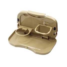 Car Back Seat Foldable Portable Food Tray Table with Cup Holders - Beige