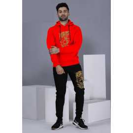 Winter Collection Hoodie Red Tracksuit For Men - Skull