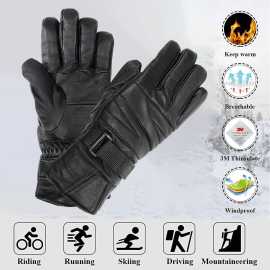 Men Soft Leather Winter Driving Riding Hiking Multi Purpose Gloves