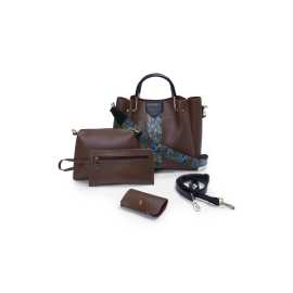 Women’s Brown Floral Hand, Cross Body & Shoulder Bag – 4 Pieces Set
