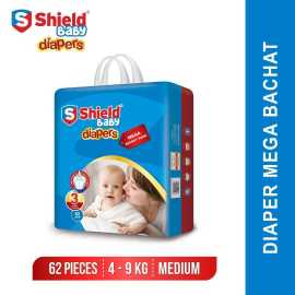Shield-Diaper Mega Bachat Pack Medium (62-Diapers, 04-09Kg)