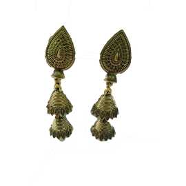 1 Pair Indian Golden Long Jhumka Earrings For Girls And Women Pearl Long Jhumki