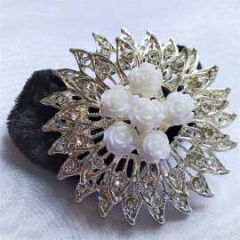 Crystal Rhinestone Flower Elastic Ponytail Holder for Women Girls Hair Accessories