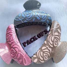 3 Pcs Stylish Laminated Glitter Hair Claw Clip 3.5inch No Slip Jaws Multi-color For Women Girls Fit Thin And Thick Hair Strong Grip