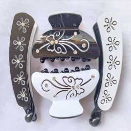 Pack Of 4pcs Beautiful Hair Claw Clip & Hair Clincher Comb Style For Girls Women Hair Accessories