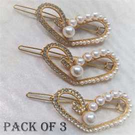 Pack of 3 Heart-Shaped Women's Hairpin Fashion Wild Pearl Rhinestone Cute Girl Hair Accessories Hairpin
