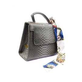 Grey Leather Short Hand Bag