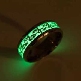 Powerful Magic Chinese Dragon Luminous Glowing in the Dark Ring Stainless Steel Men Women Boy Fluorescent Jewelry Gift
