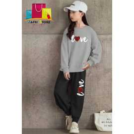 Summer Collection Kids Tracksuit For Girls- Gray & Black - Tempting