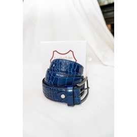 Article: 21791 - Genuine Leather Belt Crocodile Print Blue
