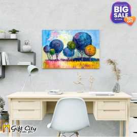 Abstract Rainbow Trees Painting Canvas with Frame Wall  12x18 inch