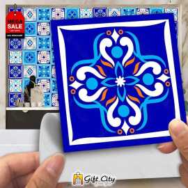 Tile Stickers Pack of 6 / 12 / 24 / 48 / 102 Pcs. 12x12 cm Blue Pattern Design Wall Decorative Self Adhesive Tiles Stickers Bathroom Kitchen Sticker Wall Wallpaper Border Decoration 003