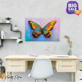 Colorful Butterfly Digital Canvas Painting with Frame 12x18 inch