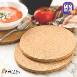 Non-Slip Round Plain Cork Tea Coaster - Pack of 3 Pieces